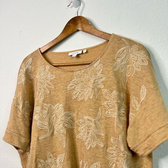 Chico’s Yellow Embroidered 100% Linen Short Sleeve Top Womens Size 2 (US Large) - Picture 2 of 15